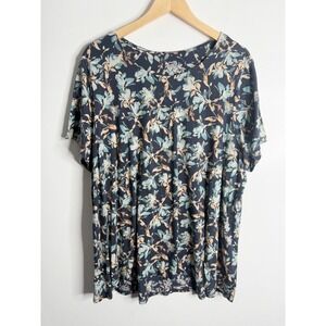 J. Jill Pure Jill Scoop Neck Elliptical Floral Pima Cotton Tee Navy 2X Floral